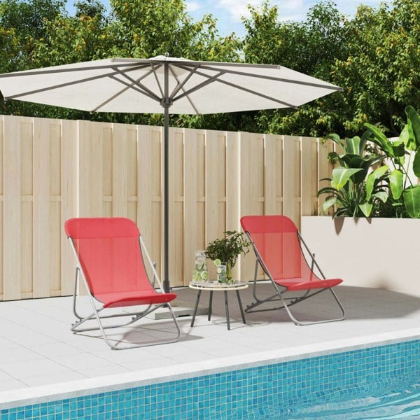 Berkfield Folding Beach Chairs 2 pcs Red Textilene&Powder-coated Steel