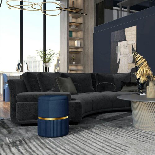 Wyld Haus Pazima Velvet Blue Storage Ottoman With Soft Upholstered Finish Gold Accent