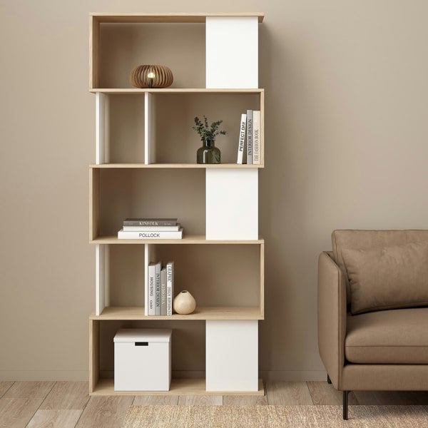Furniture To Go Maze Open Bookcase 4 Shelves in Jackson Hickory Oak and White