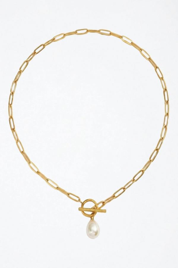 Serla Gold Plated Pearl Tbar Necklace