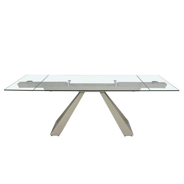 Angel Cerdá Rectangular extending dining table in tempered glass and taupe grey steel 1125