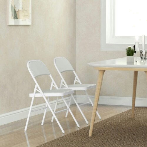 Wyld Haus Lofano Metal And Fabric White Cushioned Folding Chairs Set Of 2