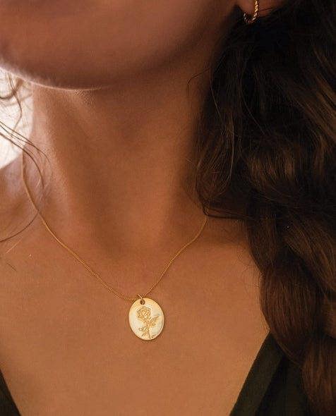 14K Gold Rose Flower Necklace - Necklaces - Elk & Bloom
