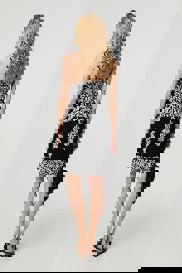 Black | Printed Cami Strap Short Sun Dress
