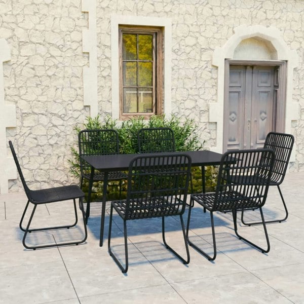 Berkfield 7 Piece Outdoor Dining Set Poly Rattan and Glass