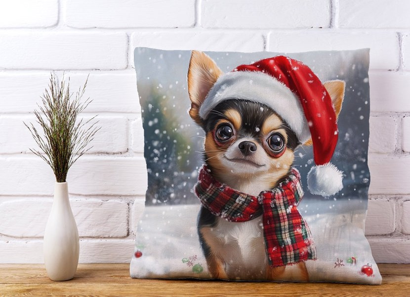 Warren Reed Snowy Christmas Chihuahua Cushion