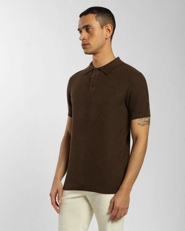 Steel & Jelly Waffle Textured Knitted Polo Shirt