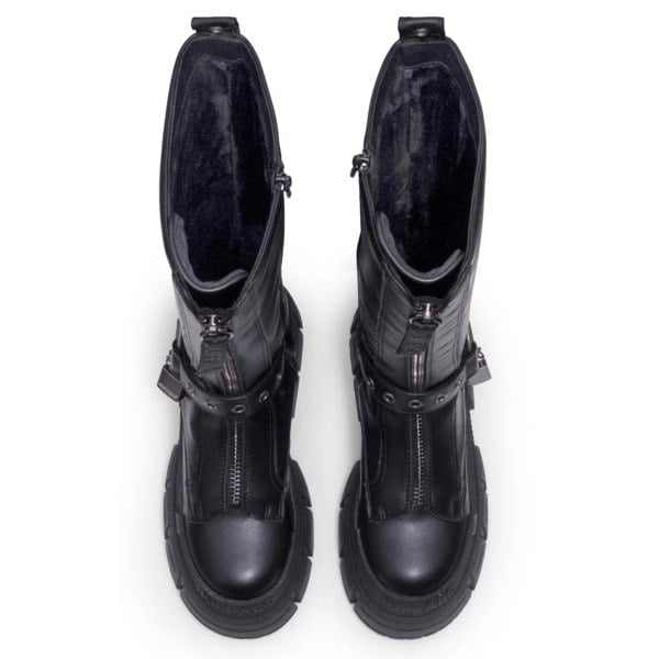 Buffalo GOSPHER BIKER HI - Women’s Black Platform Knee-High Boots