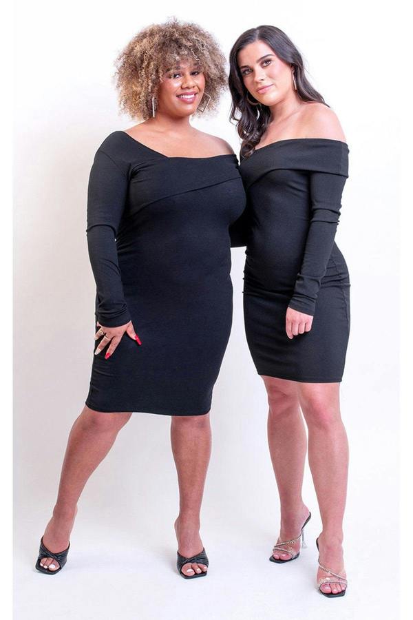 Isabella Off Shoulder Long Sleeve Bodycon Dress - Black
