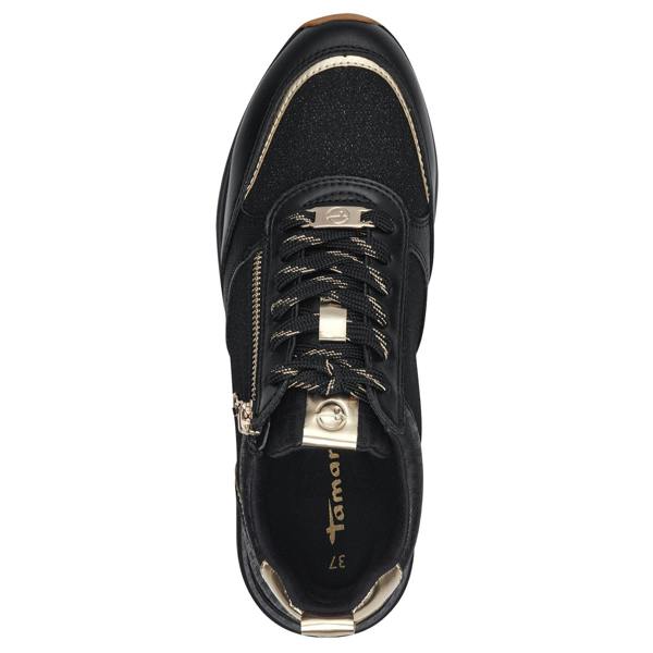 Tamaris Womens Black Gold Fashion Lace-up Zipped Sneakers Trainers