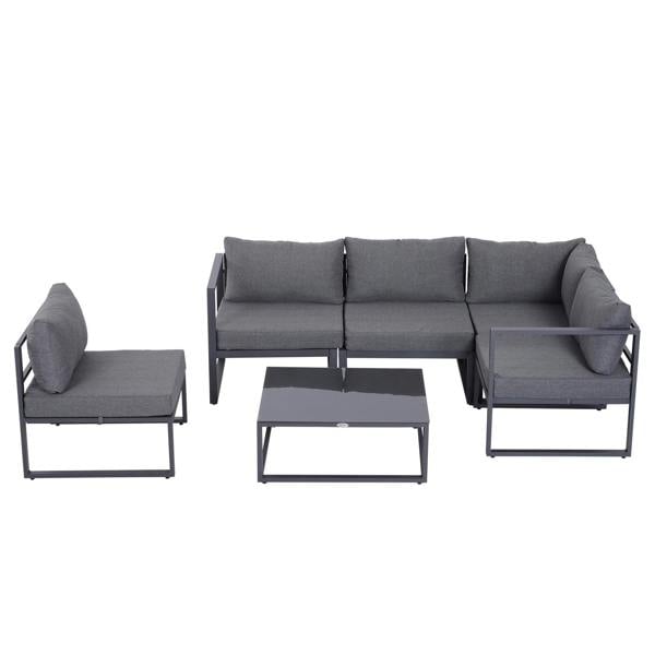 Wyld Haus Dokase 5 Seater Grey Outdoor Corner Sofa Set with Coffee Table and Chair Aluminium Framae