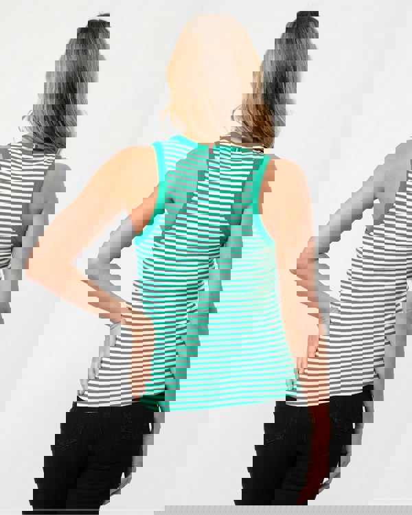 Tommy Hilfiger Stripe Rib Womens Slim Tank Top - Mini Stripe Olympic Green/White