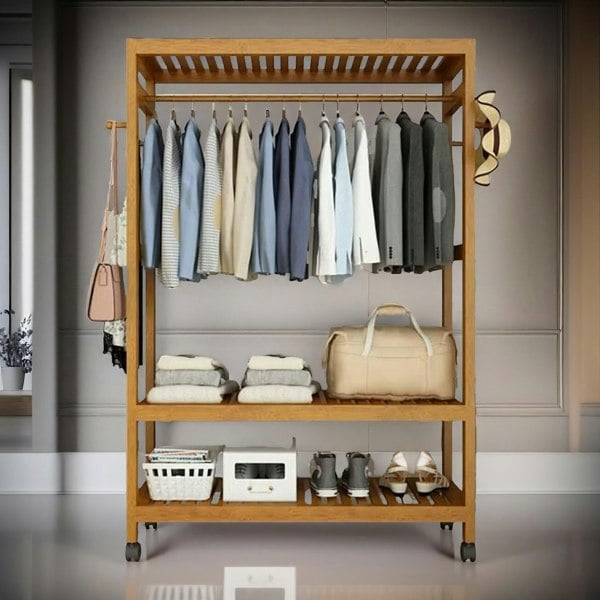 Rafaelo Mobilia Bamboo 4-in-1 Open Wardrobe With Shoe Rack