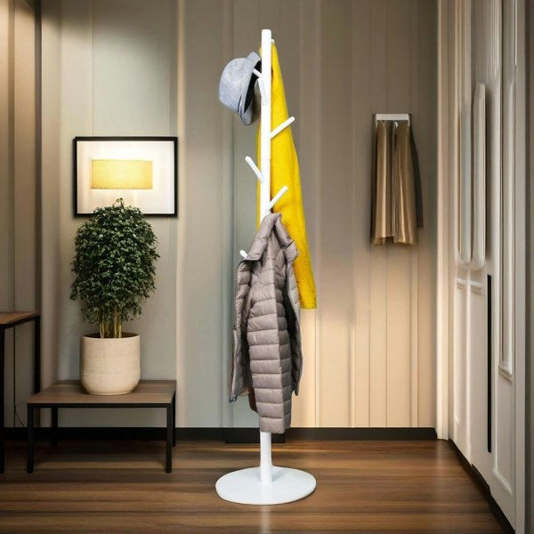 Rafaelo Mobilia Wooden Adjustable Coat Stand With 8 Hooks White