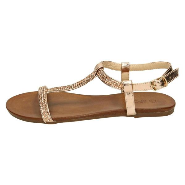 Spot On Ladies Spot On Flat Diamante T-Bar Sandals