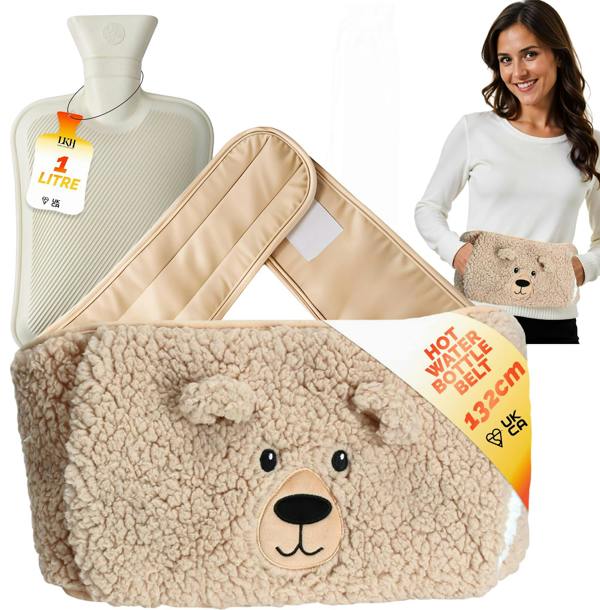 LKH HOME COLLECTION Hot Water Bottle with Cover & Adjustable Belt - 1L Rubber Hot Water Bag BPA Free Leak-Resistant & Durable Heat Massaging Bottle
