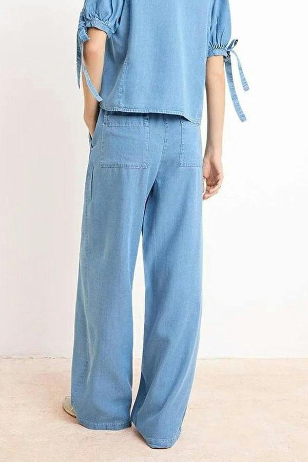 WOVCOR 2-Piece Draped Thin Fabric Denim Top and Bottom