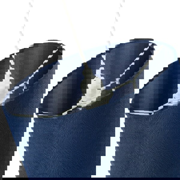 Contemporary Thin Lined Midnight Blue Velvet Fabric Round Lamp Shade Image 3