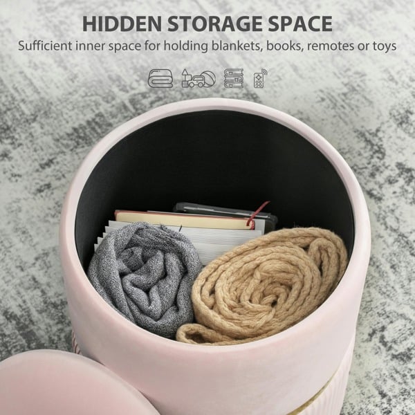HOMCOM Round Pouffe Storage Footstool with Hidden Space - Pink