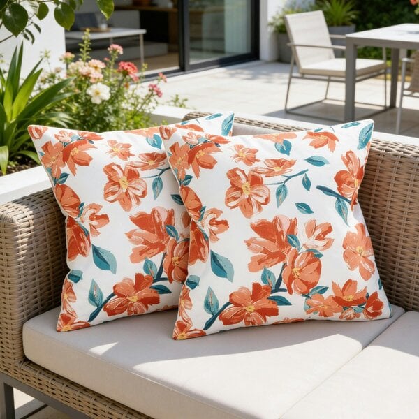 Gardenwize Pair of Outdoor Scatter Cushions - Japanese Floral Design