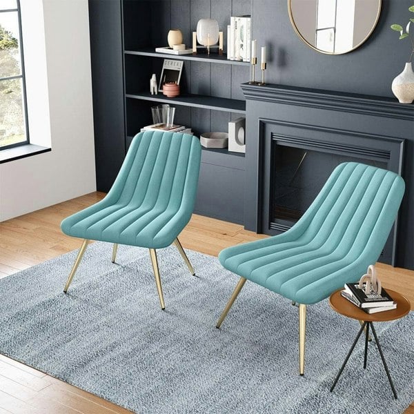Velvet Upholstered Gold Metal Legs Lounge Accent Chair Living and Home