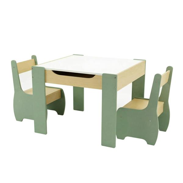 Levede Kids Table and Chair Sets 3-in-1 Study Toy Storage MDF Safe Design Green