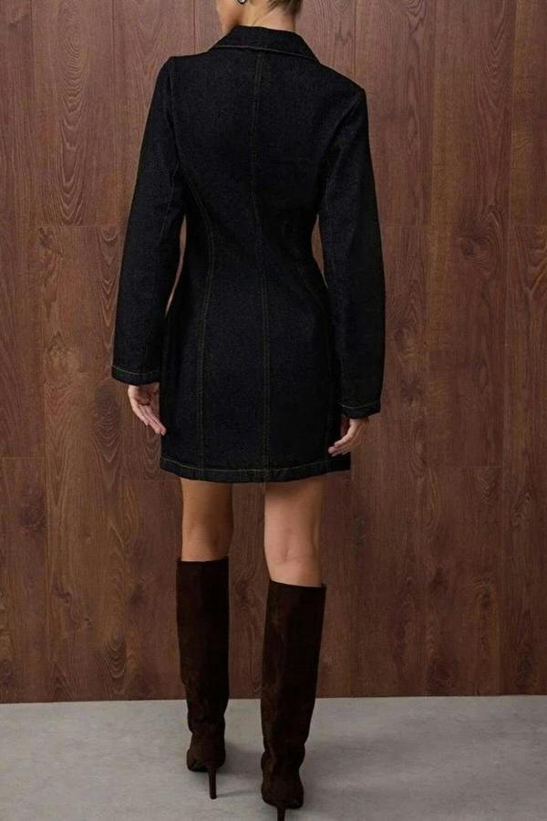 WOVCOR Mini Denim Dress with Stitching Detail