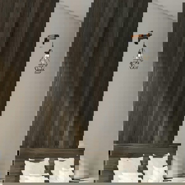 Milagro Acero Wall Lamp 1XE27 This Hand Made Industrial Style Lamp Is Hand Made from Sleek Black Steel And Natural Dark Wood