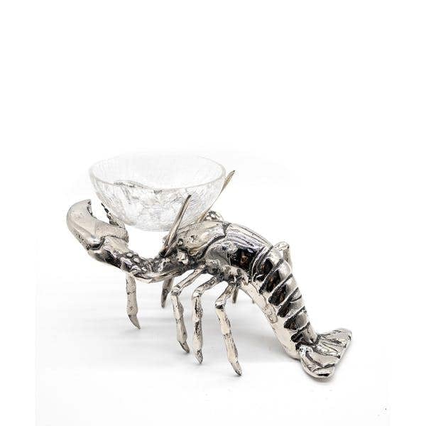 Lobster with Small Crackle Glass Bowl
