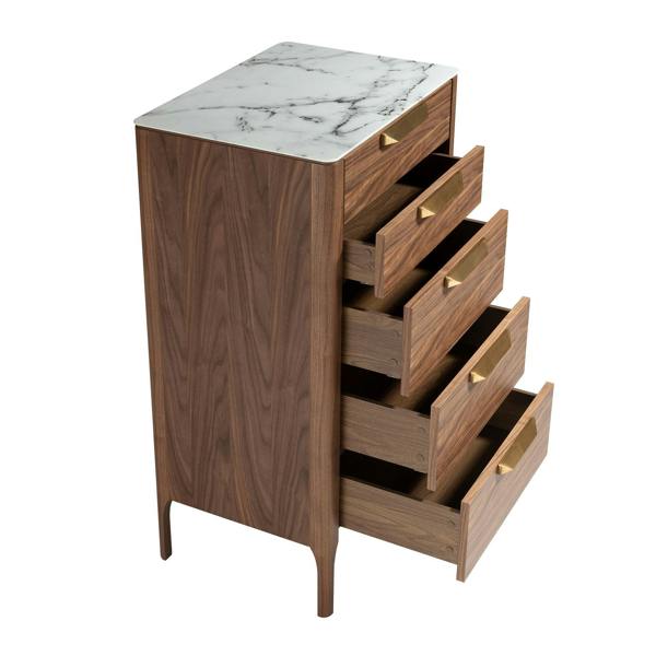 Angel Cerdá Walnut Chiffonier With Marble-look Glass Top 7039