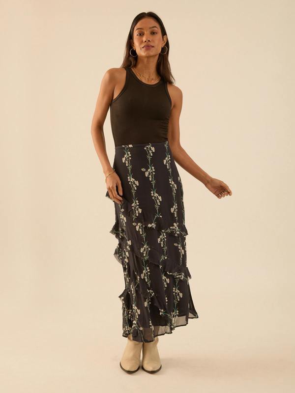 Rose & Nancy Sophia Spring Berry Maxi Black Frill Skirt