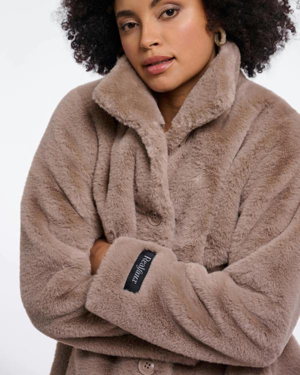 Rino & Pelle Nonna Womens Single Breasted Faux Fur Coat - Mocha Latte | CHO | Designer Womens faux fur coat