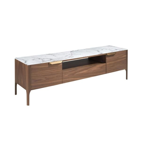 Angel Cerdá Walnut TV Stand With Imitation Marble Glass Top 3078