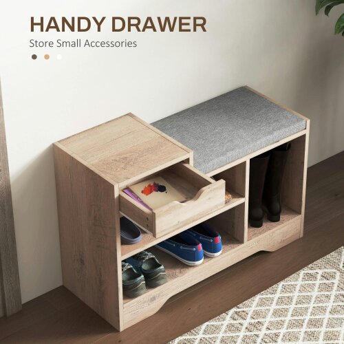 Wyld Haus Lapa Wooden Multi Compartment Shoe Bench 1 Drawer Grey Cushioned Seat