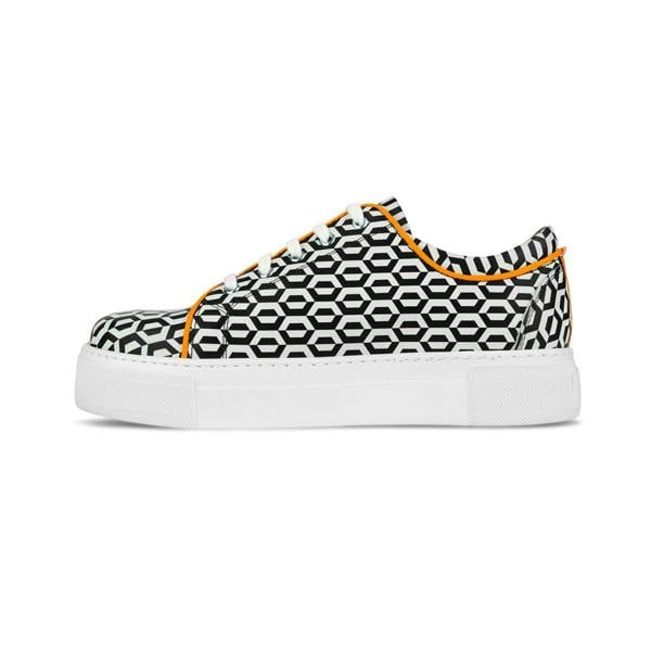 Embassy London Camila - Orange & Hexa Print - Women’s Chunky Leather Platform Trainer