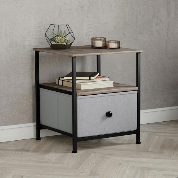 Vida Designs Chorley 1 Drawer Fabric Drawer Chest, Beige & Grey Wood