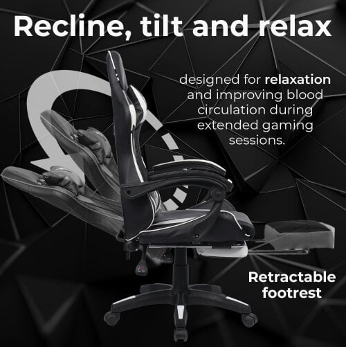 Neo White & Black PU Leather Gaming Chair with Footrest