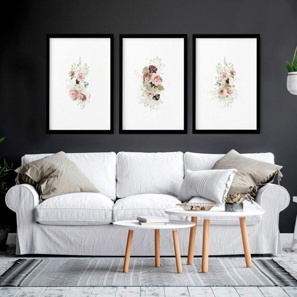 Big wall art for living room | set of 3 Shabby Chic prints