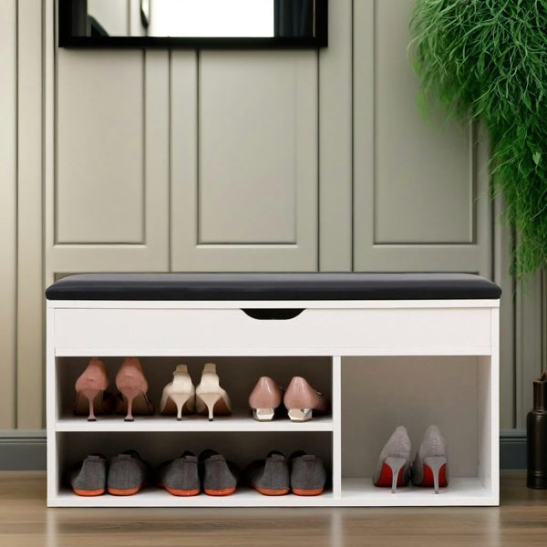 Rafaelo Mobilia Shoe Storage Bench 90CM White