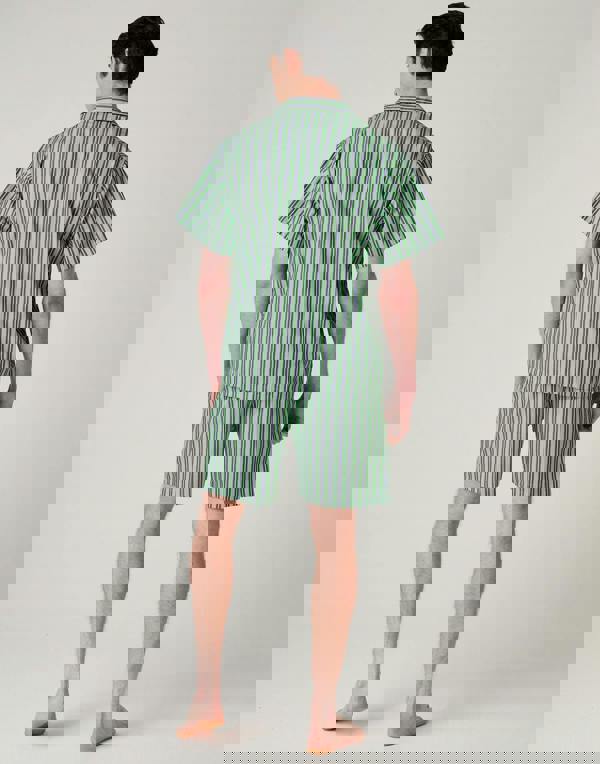 British Boxers Men's Crisp Cotton Short Pyjama Set – Green Flash Stripe