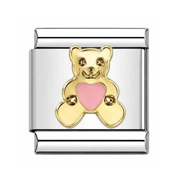 Serafina Pink Heart Gold Teddy Bear | Italian Style Bracelet Charm
