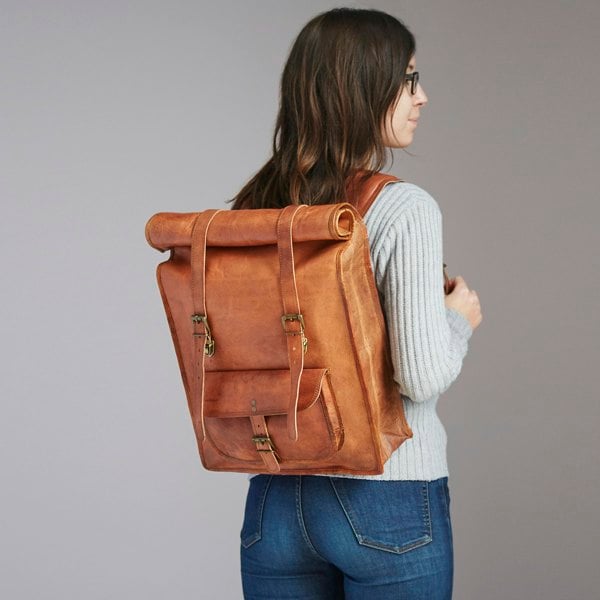 Paper High Brown Leather Rolltop Backpack