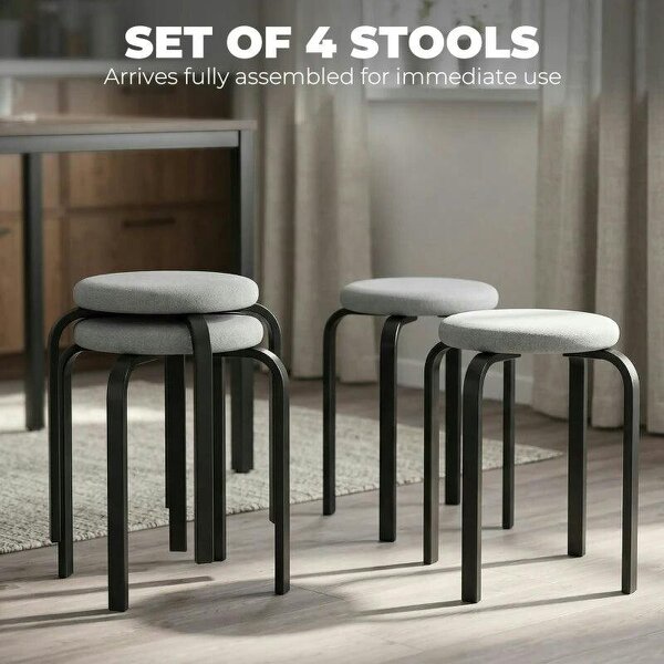 Stackable Stools Modern Cushioned Round Backless Stools Set of 4 Kitchen Dining Room Grey