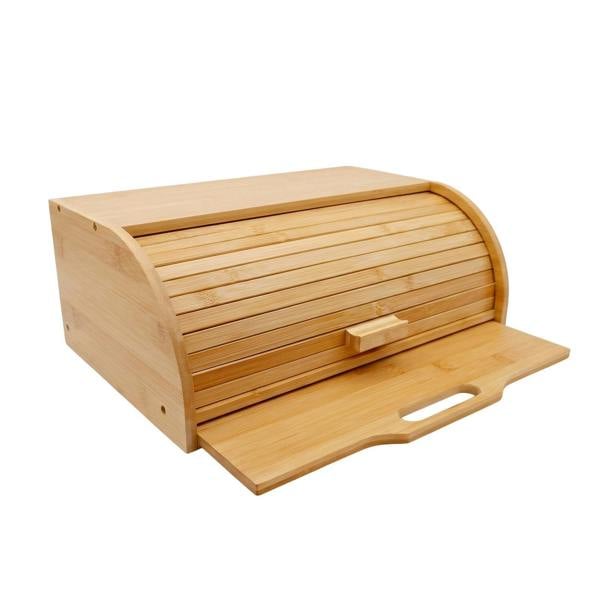 Maison des Cadeaux Bamboo Bread Box with Slide-Out Chopping Board
