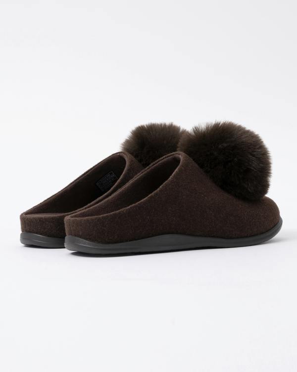 Back of the FitFlop IQ-Snug Womens Felt Pom Pom Slipper - Chocolate Brown 167