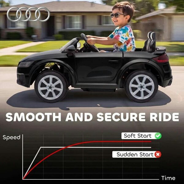12V Audi TT RS Licensed Electric Car, Electric Ride On Toy with Remote Control, Dual Motors, 4-Wheel Suspension, Black