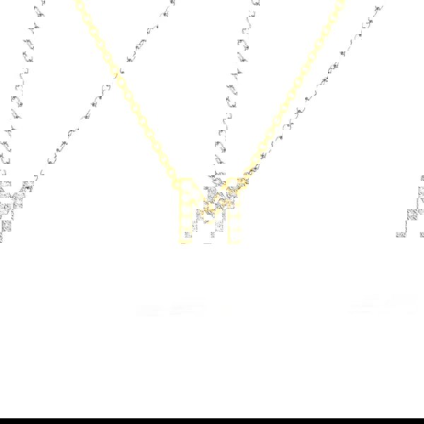 Say It With Dainty CZ Block Initial Necklace - Yellow Gold Plated