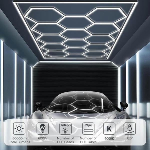 ENER-J 600W Car Showroom Light 440mm*23.6mm *38.1mm(57pcs)+1175mm*23.6mm *38.1mm(12pcs),PC T5 Tubes, 4000K, 100-120lm/W