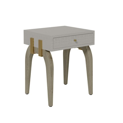 Wyld Haus Cordoba Taupe Textured and Brass Bedside Table with Drawer