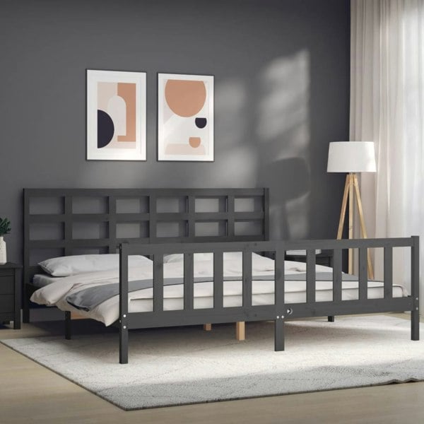Berkfield Bed Frame with Headboard Grey 200x200 cm Solid Wood
